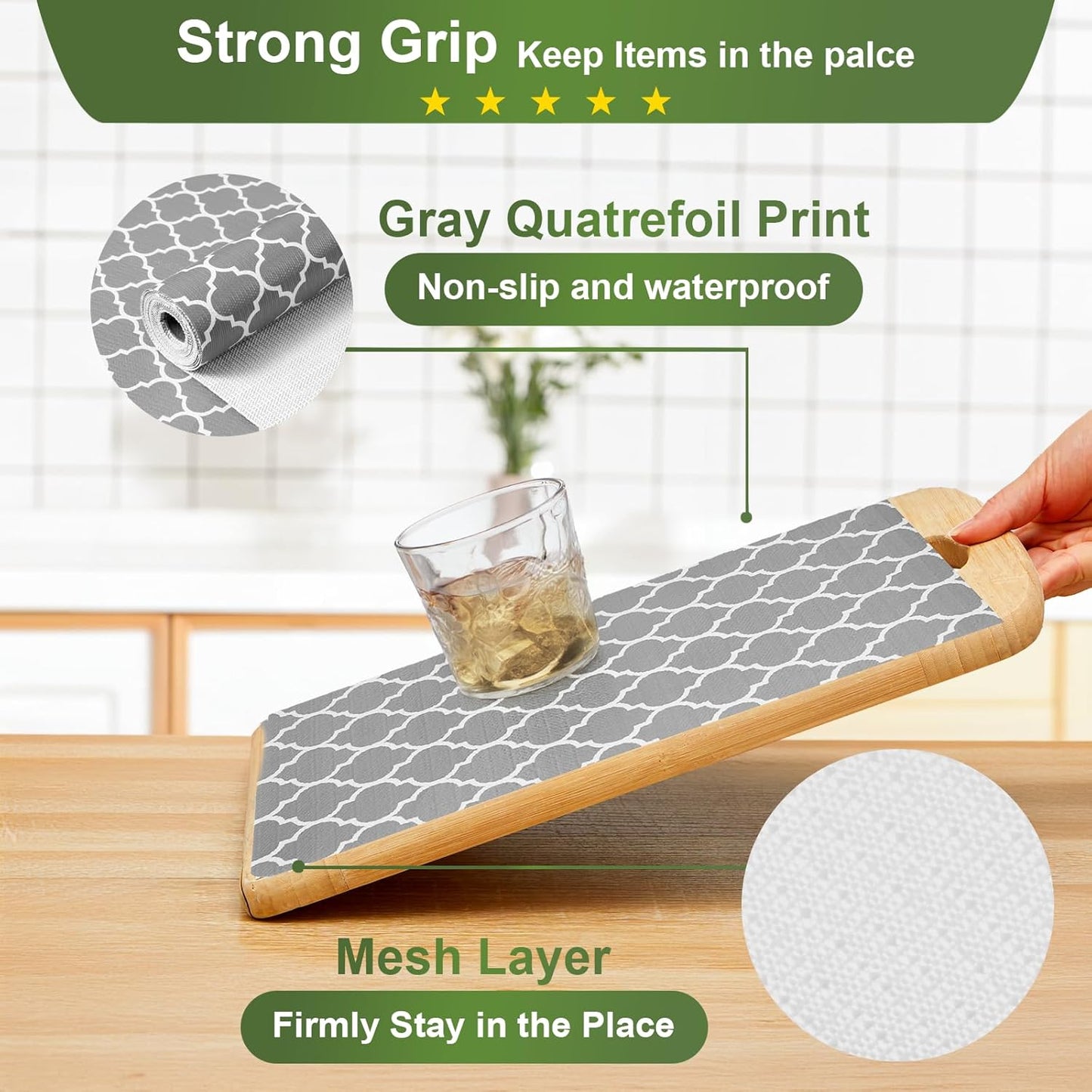 Moriah Shelf Liner for Kitchen Cabinet Non-Adhesive, Thickened Drawer Liner No Slip for Dresser Waterproof Cabinet Paper Liner for Bathroom Shelves Protects Surfaces(Grey,24'' x 30')