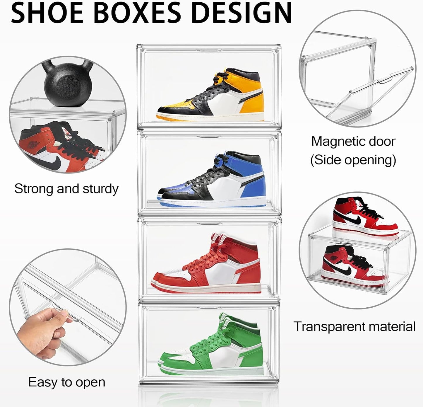 Acrylic Shoe Boxes Stackable, 12 Pack Shoe Display Cases Clear Plastic Shoe Container Boxes Sneaker Storage Bins -Fit US Men's/Women's Size 12