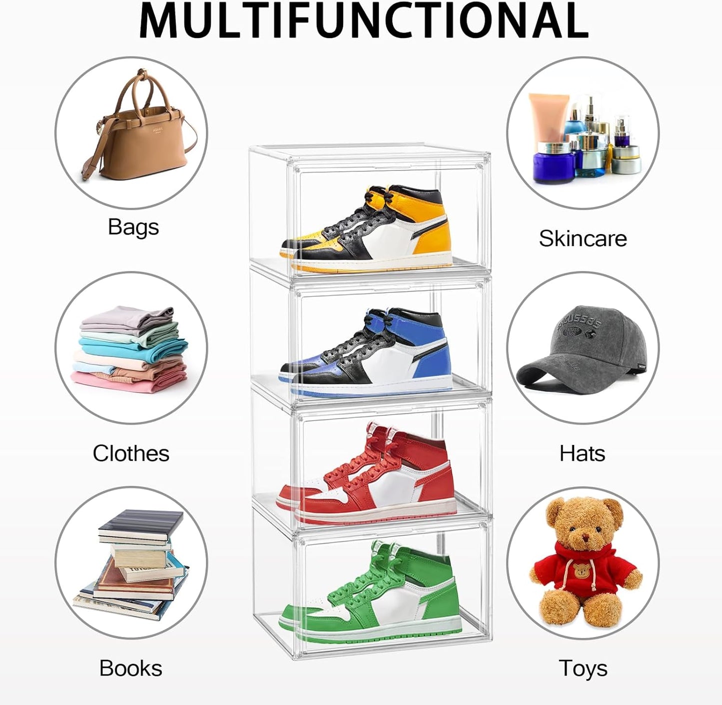 10 Pack Acrylic Shoe Boxes Stackable, Size 12 Clear Shoe Display Cases Plastic Shoe Container Boxes Sneaker Storage Bins