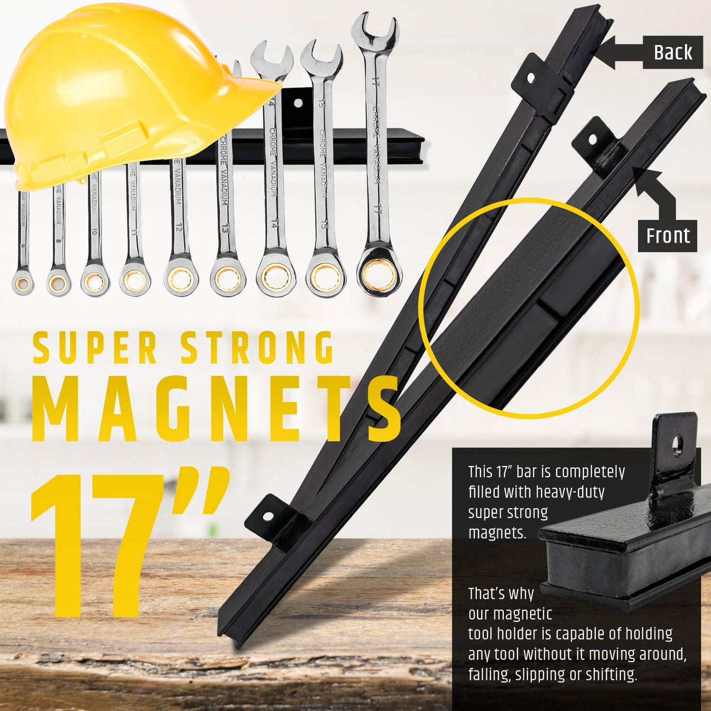 17" Heavy-Duty Magnetic Tool Holder (Upgraded Version) - Extremely Powerful Magnetic Pull Force to Hold Heavy Tools - Professional Space-Saving Magnetic Bar - Tool Organizer Rack/Strip