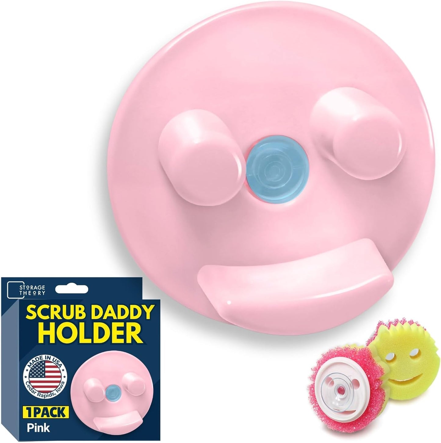 BeraTek Smiley Face Sponge Holder for Kitchen Sink - Stop Soggy Sponges, In Sink Sponge Holder with Suction Cup - Sponge Caddy Fits Most Happy Face Sponges - Pink, 1 Pack