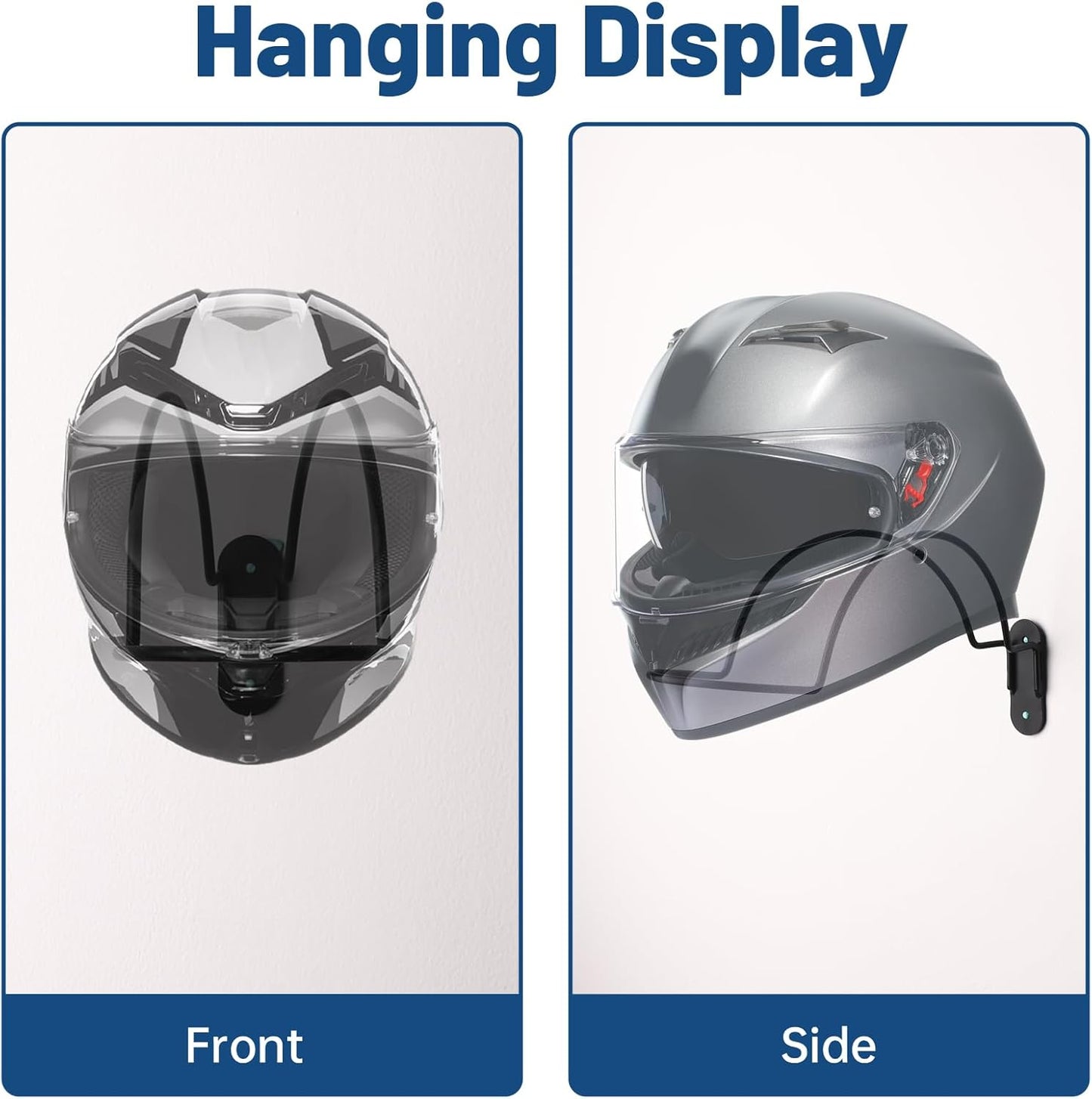 2 Pcs Helmet Rack Hanger Wall Mount Display, Helmet Holder Hooks Wall Mount for Equestrian Motorcycle Hat - Black