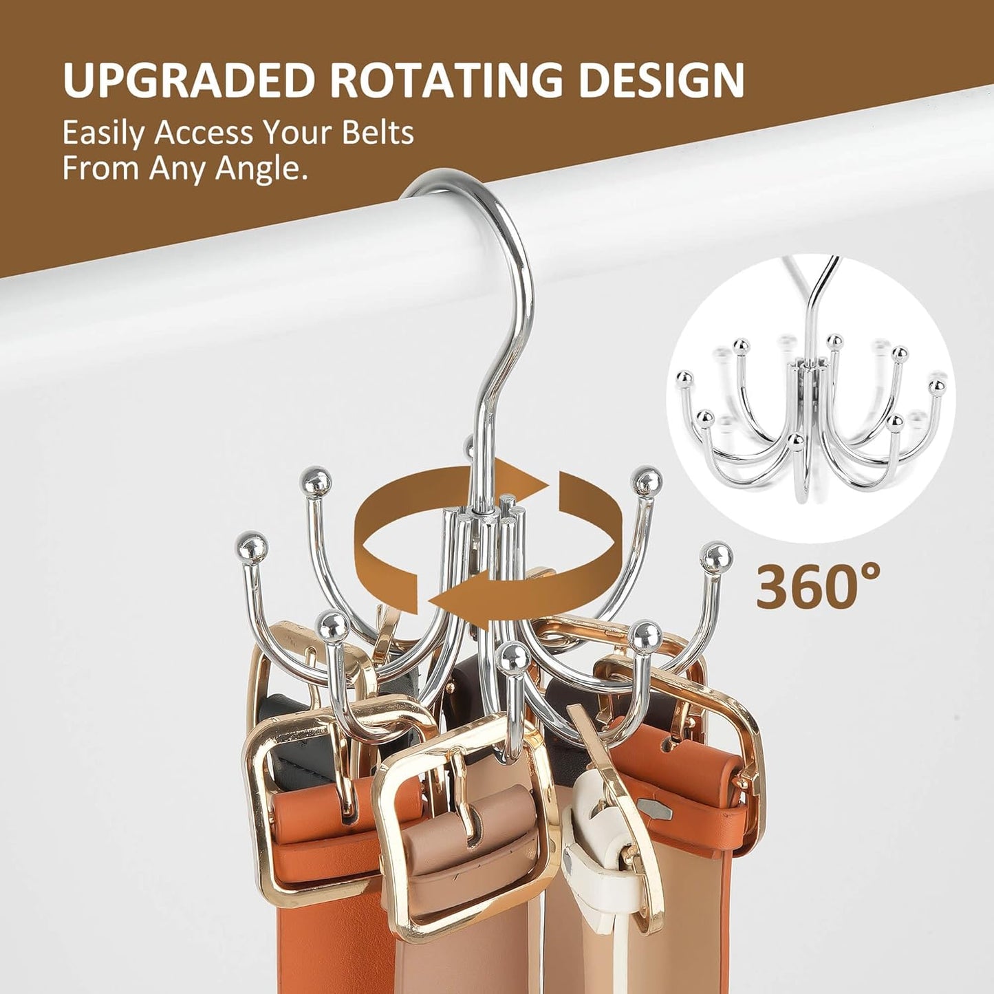 ZEDODIER Belt Hanger, 2 Pack Belt Rack Closet Accessories Organizer, Maximum 24 Storage Capacity, Hanging Holder Storage Hook for Belt, Bra, Tank Top, Tie, Scarf, Purse