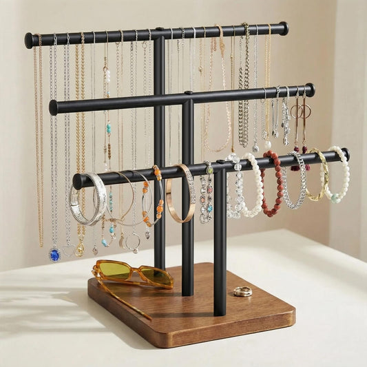 3 Tier Jewelry Holder Organizer, Bracelet Holder Display, Detachable T Bar Wood Jewelry Organizer, Jewelry Display Stand, Necklace Bracelet Holder for Earring, Watches, Rings, 2025 New - Brown