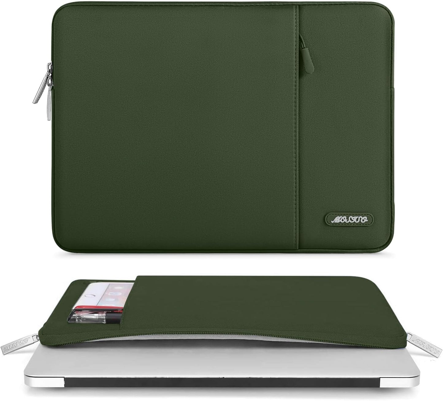 MOSISO Laptop Case 16 inch, 15-15.6 inch Laptop Sleeve Compatible with MacBook Pro 16 M4 M3 M2 M1, HP Acer Dell Lenovo ASUS Notebook, Polyester Vertical Computer Sleeve Bag with Pocket, Army Green
