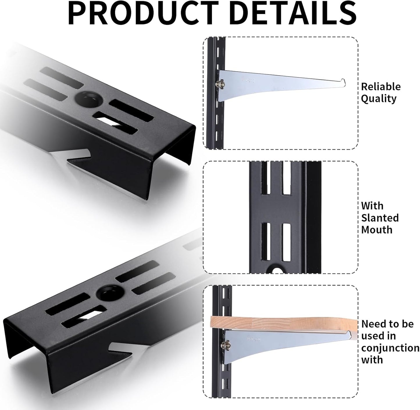 12 Pcs 47.5 Inches Shelf Rails Bracket Track Upright Closet System Hardware Adjustable Wall Standard Shelf Standards for Pantries, Linen Closets, Laundry Rooms, Utility Rooms (Black)
