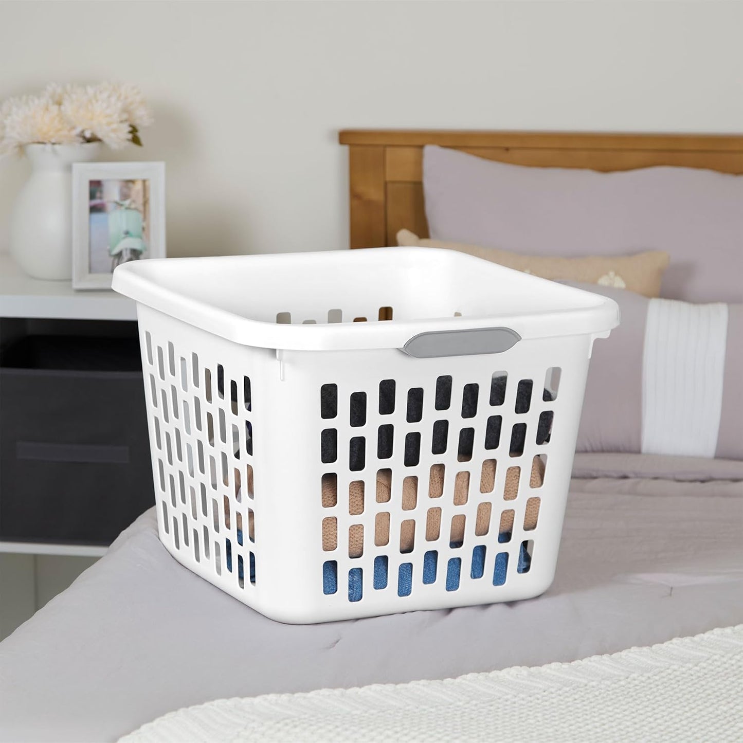 Sterilite Laundry Basket, Plastic Clothes Hamper, Large Square Bin with Comfort Grip Handles and Reinforced Rim, 1.5 Bushel Capacity, White, 12 Pack