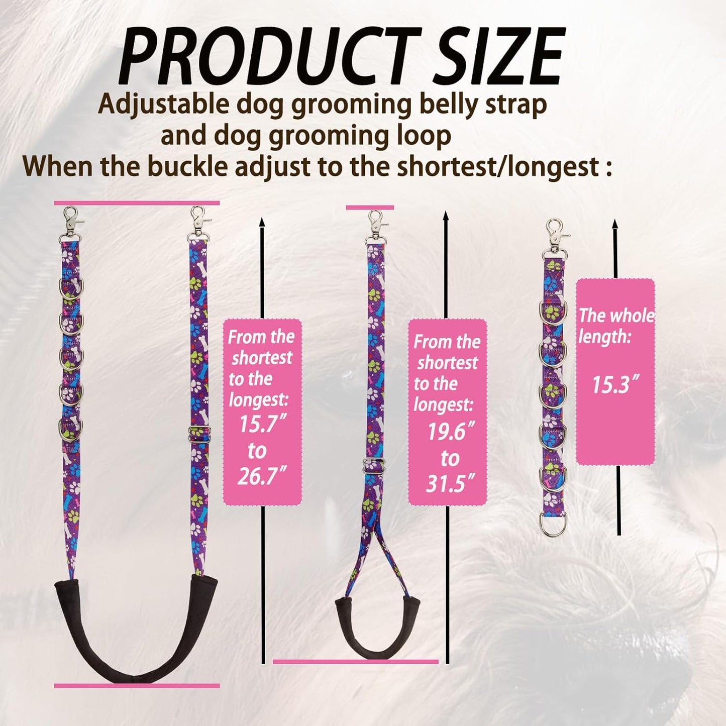 Dog Grooming Belly Straps – Adjustable Grooming Loops with Cute Paw & Bone Pattern – Pet Grooming Belly Support Band Table Accessories for Small to Large Dogs(Green)