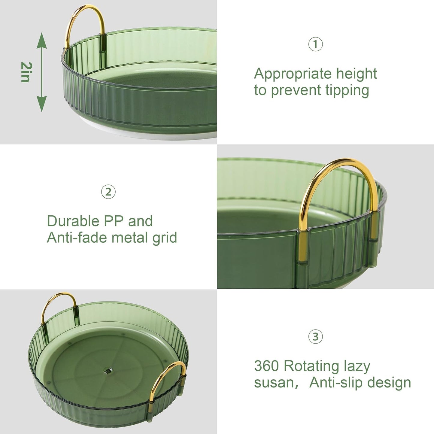 YCIA&DONE 360 Rotating Makeup Organizer and Storage for Vanity Countertop 2 Tiers, High Capacity Cosmetic Skincare Perfume Organizers for Dresser Bathroom Lazy Susan (Vintage Green)