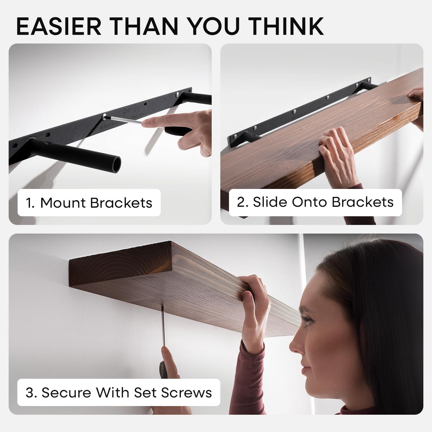 Homeforia Classic Walnut 18 inch Floating Shelf, High End Solid Real Wood Small 18inch Floating Shelves for Wall Mounted, 18in Floating Shelves, Heavy Duty Bracket, 18 X 6.5 X 1.75 inches, Set of 2