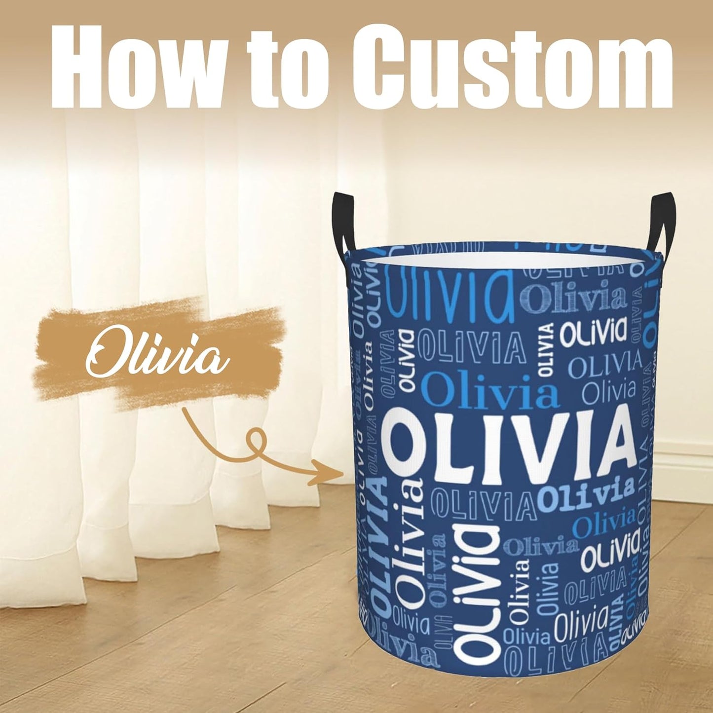 Custom Name Laundry Hamper, Personalized Laundry Basket with Name for Boys Girls Men Women Kids, Customized Name Dirty Clothes Basket Gifts for Clothes Toy Bedroom Bathroom Laundry Room Dorm