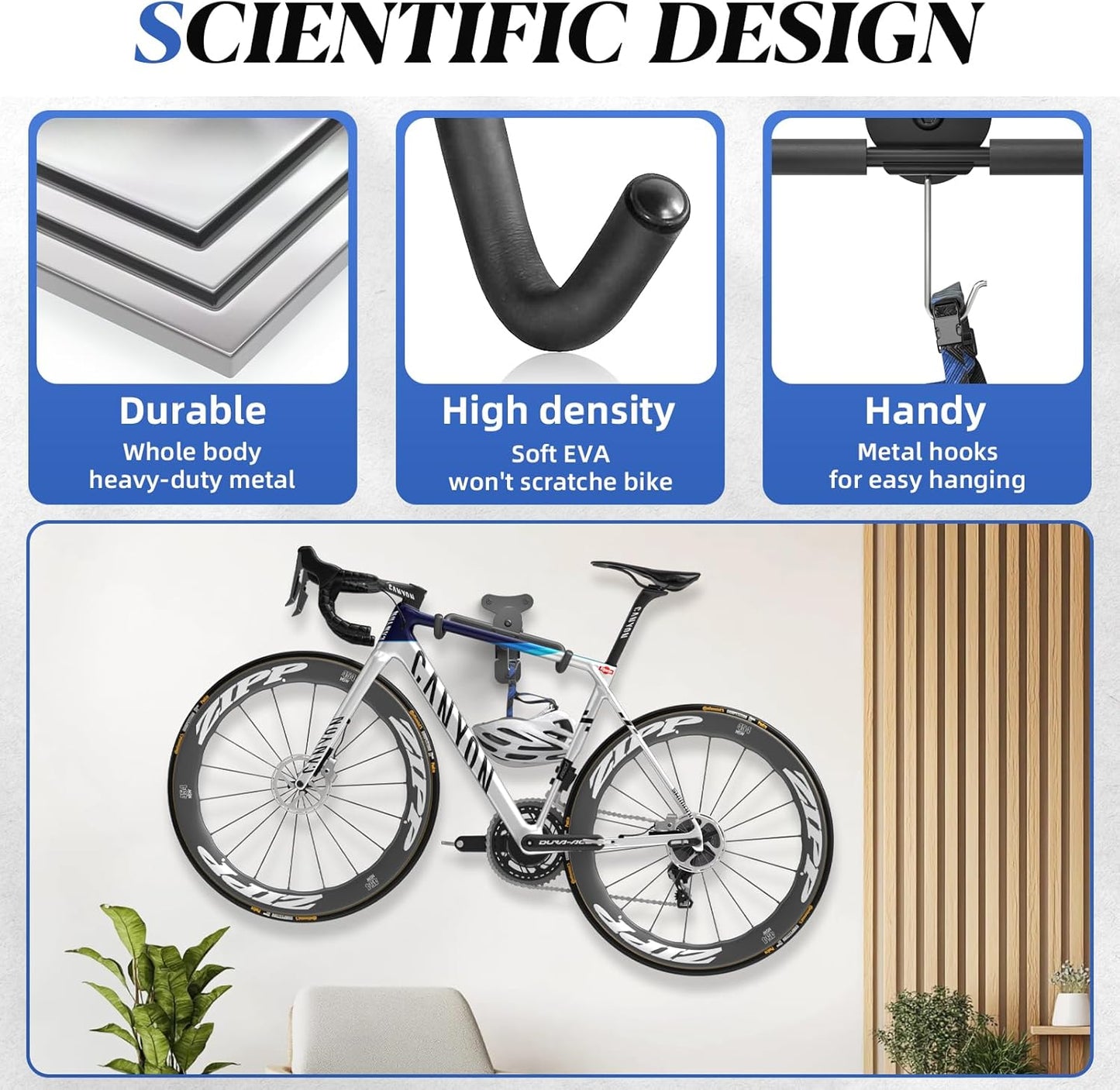 Goovilla Bike Wall Mount Hanger Adjustable - Space Saving Horizontal Bicycle Rack for Mountain/Road/Hybrid Bikes | Secure Home Garage Storage with Easy Installation | 2-Pack Cycling Holder Hook,Black