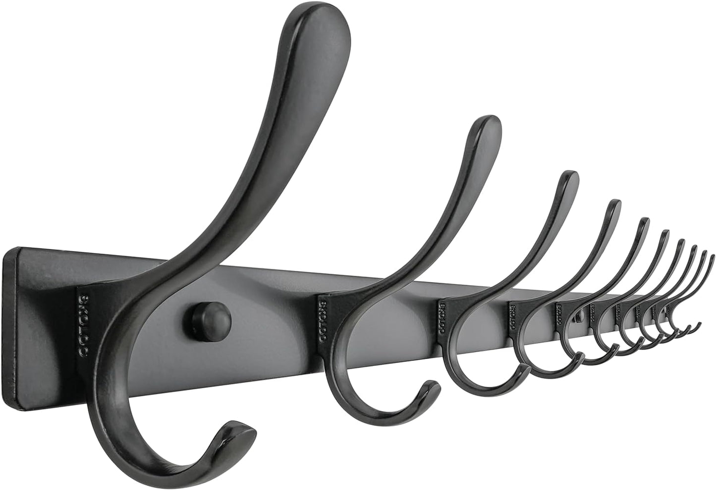SKOLOO Coat Rack Wall Mounted - 10 Hooks, Heavy Duty, Stainless Steel, Metal Wall Hangers, Sturdy Coat Hooks for Hanging Coats, Jacket, Clothes, Hat, Black