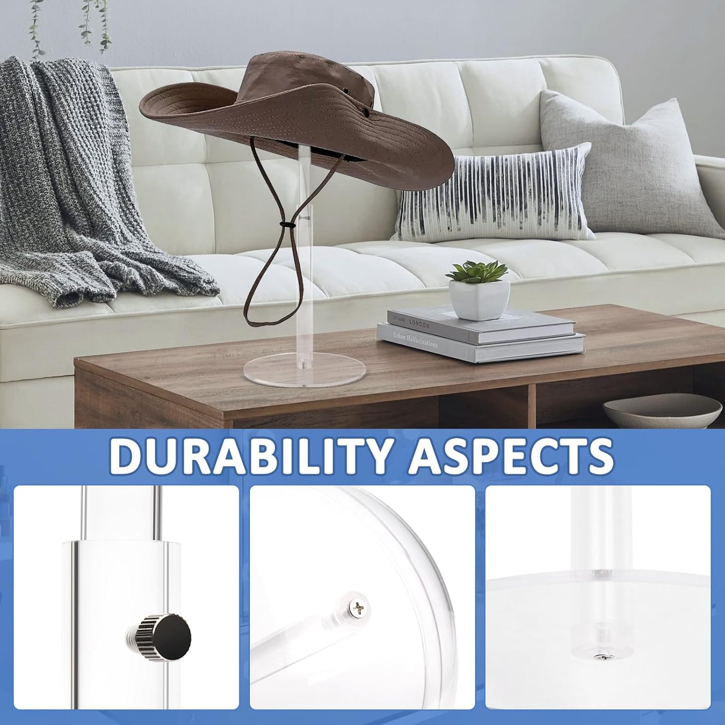 4PCS Acrylic Hat Stand and Wig Display Rack with Height Adjustable, Clear Dome Tabletop Hat Stand Cap, Sun Hat Holder Stand, Cowboy Hat Holder Baseball Cap Rack for Display