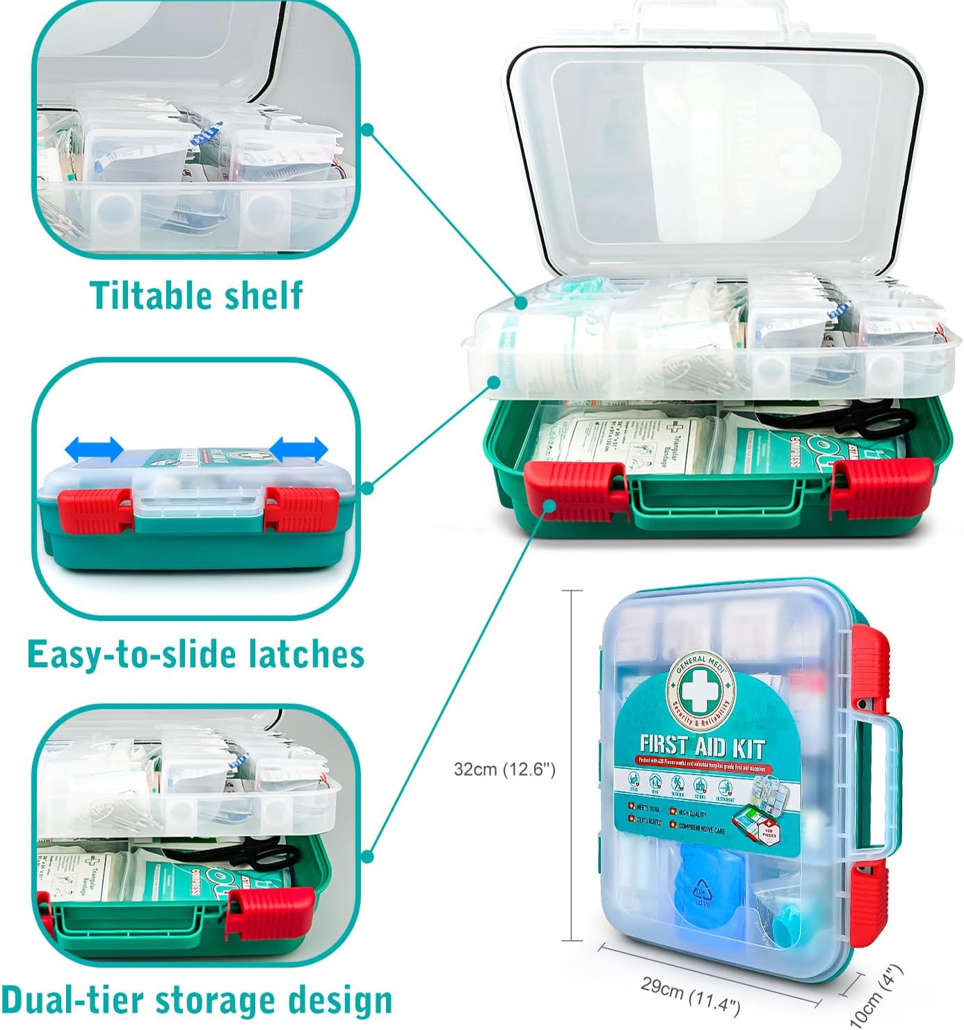 General Medi 420 Pieces Professional First Aid Kit - HardCase First Aid Box - Contains Premium Medical Supplies for Travel, Home, Office, Vehicle, Camping, Workplace & Outdoor