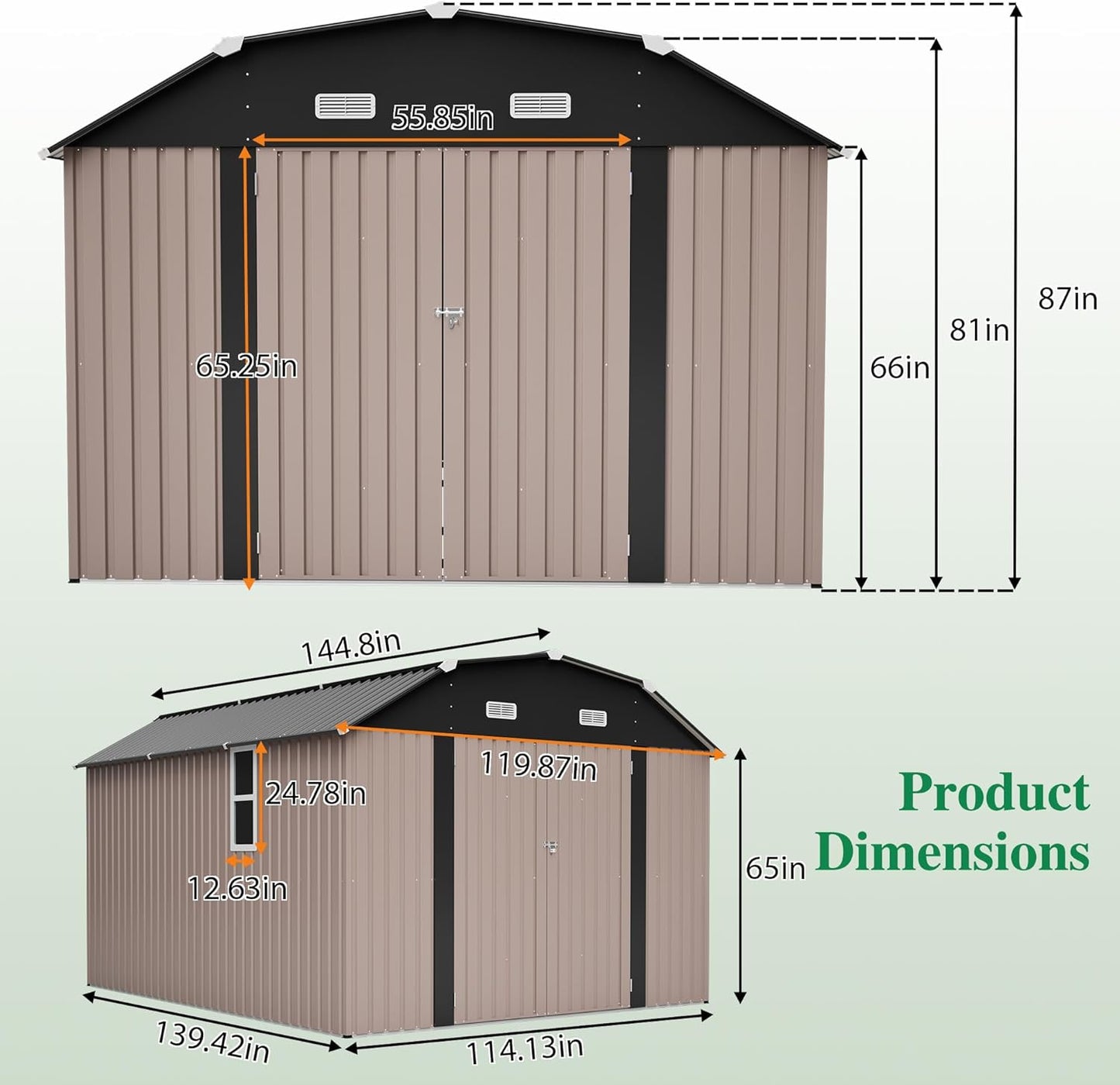 Large Outdoor Storage Shed, 10' X 12' Metal Galvanized Steel Garden Sheds with 4 Vents & 2 Windows, Utility Tool Shed for Backyard, Patio, Lawn,Brown