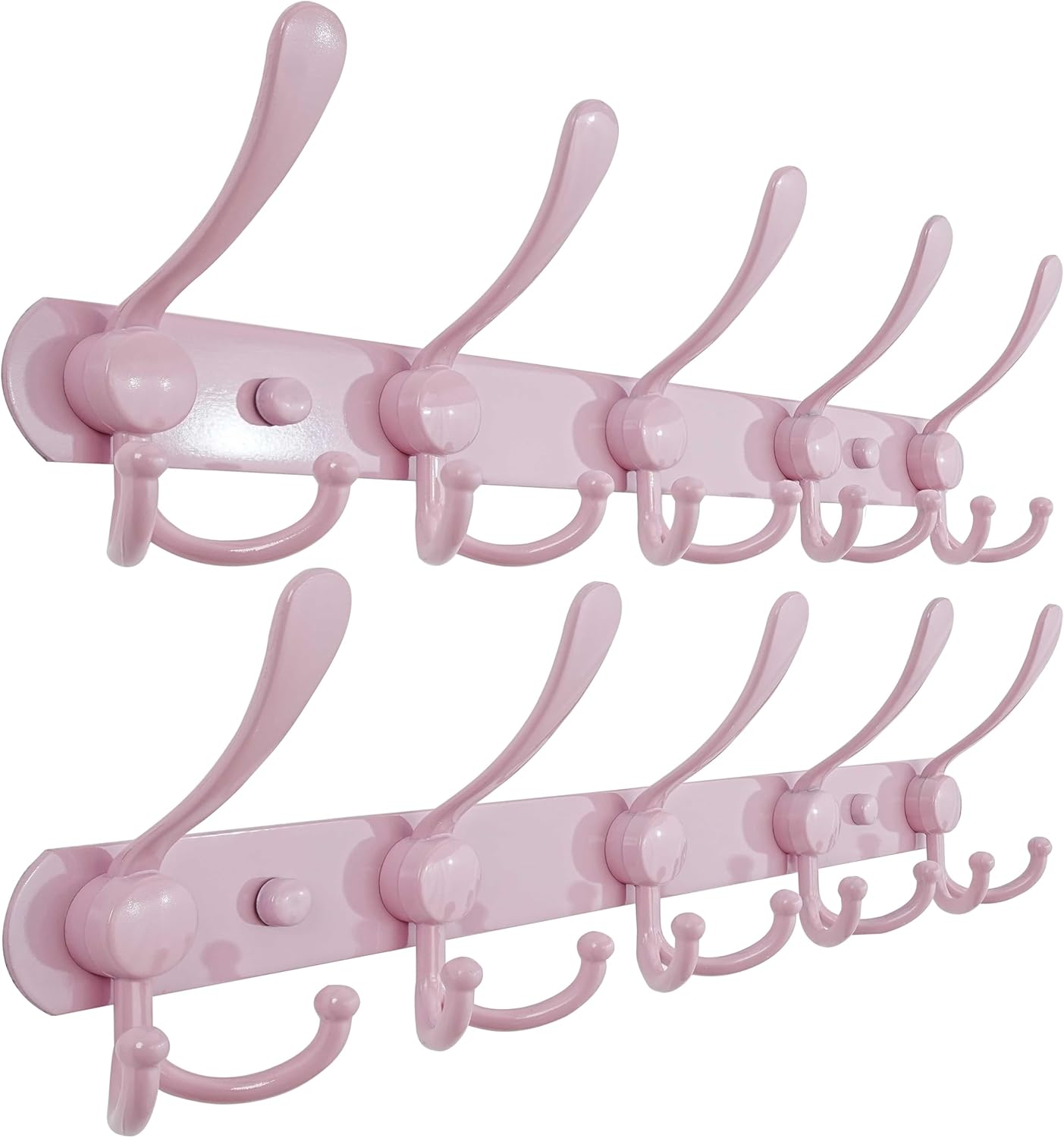 Dseap Coat Rack Wall Mounted - 5 Tri Hooks, Heavy Duty, Stainless Steel, Metal Coat Hook Rail for Coat Hat Towel Purse Robes Mudroom Bathroom Entryway (Pink, Pack of 2)