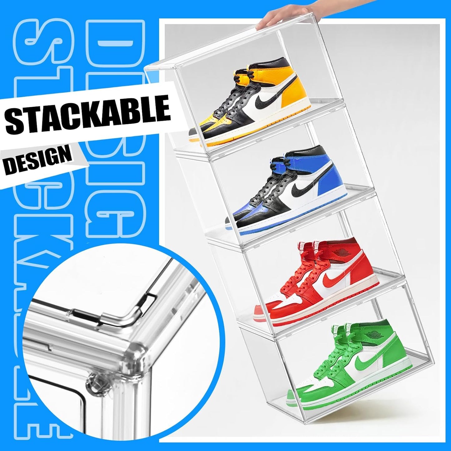 10 Pack Clear Shoe Storage Boxes Size 12 Stackable Sneaker Organizer Acrylic Display Case with Magnetic Lid, Clear Storage Bins for Entryway, Closet, Bebroom, Underbed, Bathroom, Kitchen