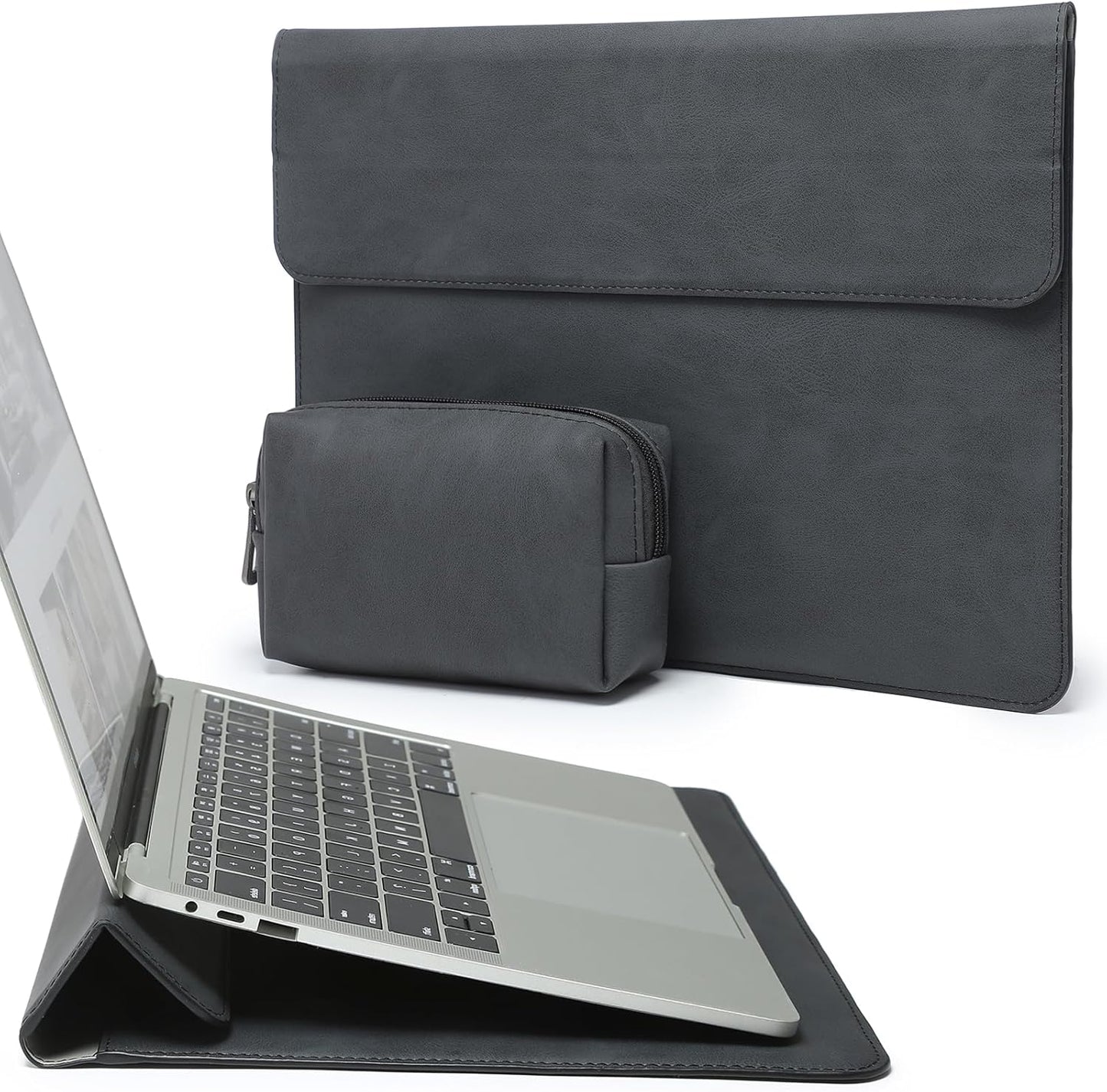 HYZUO 13 Inch Laptop Sleeve Case with Stand for 2025-2018 MacBook Air 13 M4 M3 M2 M1, 2025-2016 MacBook Pro 13 M2 M1, 13" iPad Pro/Air, Surface Pro 11/10/9, XPS 13, with Pouch, Graphite