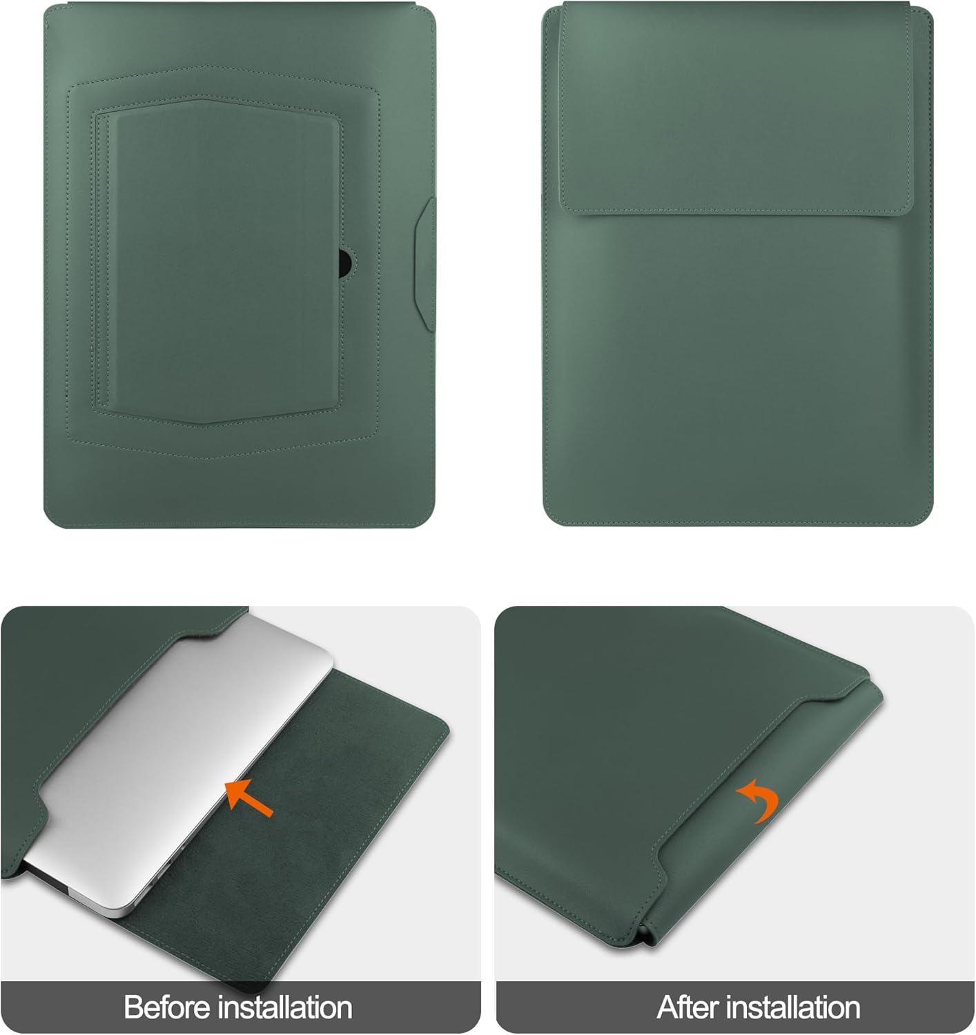 13.3'' /13.6'' Laptop Sleeve Case Leather Bag with Stand Compatible with MacBook Pro 14/MacBook Air 13(M1 M2)/13.3'' Yoga/Dell XPS 13/HP/Matebook 14'' Laptop case, Green