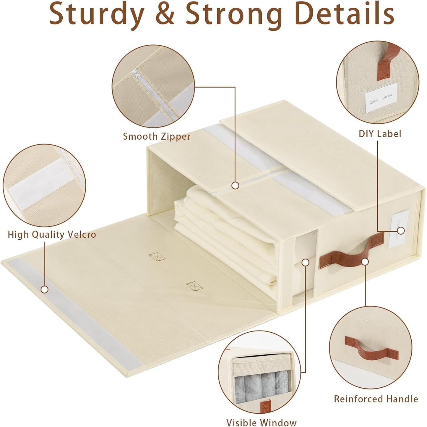 Bed Sheet Organizers and Storage,4 Pack Linen Closet Organizers and Storage, Foldable Bedding Organizer for Bedsheets, Duvet Covers and Pillow(Queen or King Size), Sheet Container with Window