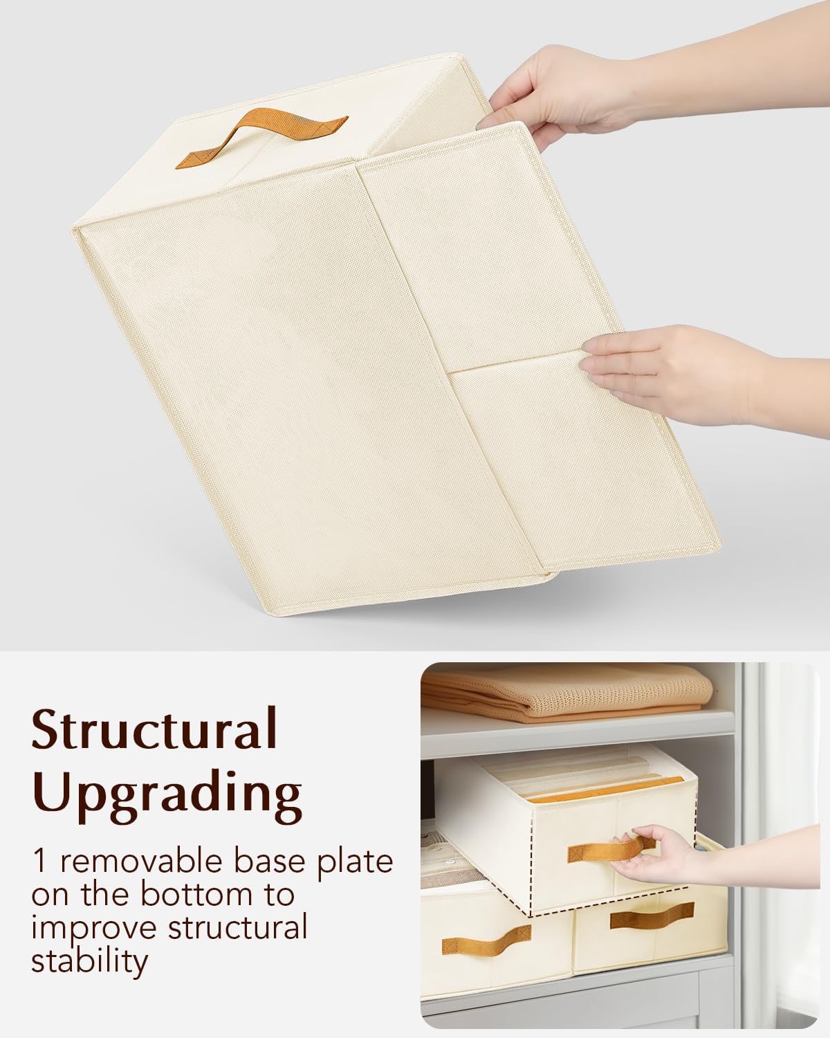 Clothes Organizers and Storage - 4/5/7 Grids Fabric Jeans Organizer with Handles, Foldable Closet Organizers Dividers, Wardrobe organizer for Pant, Sweater, T-shirt, Scarf, 6 Pack, Beige
