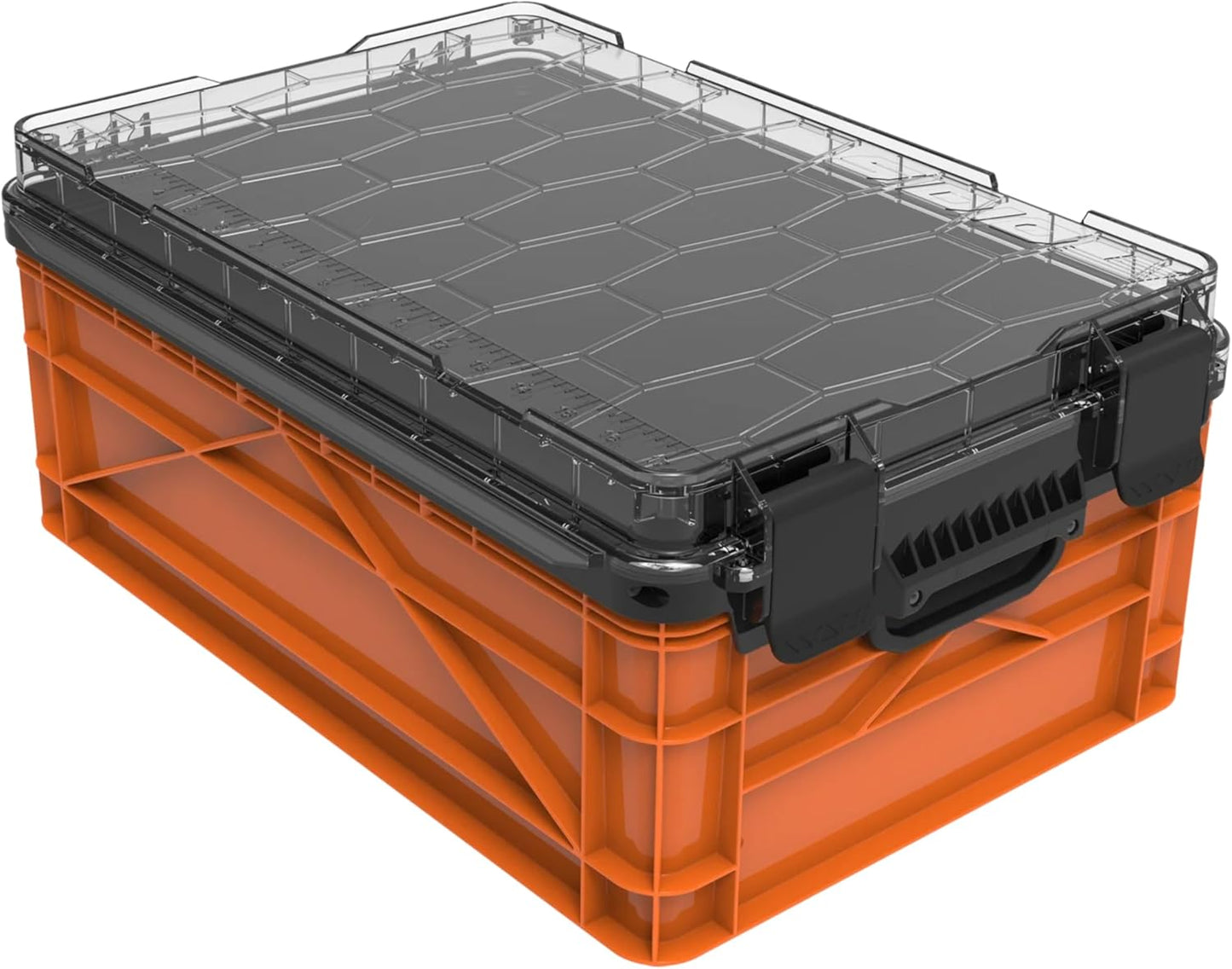 SIDIO Weather Resistant Stackable Storage Bins for Organization - Half-Size Plastic Bin with Dividers for Garage Organization, Home Storage - Heavy Duty Organizer Box (Orange)