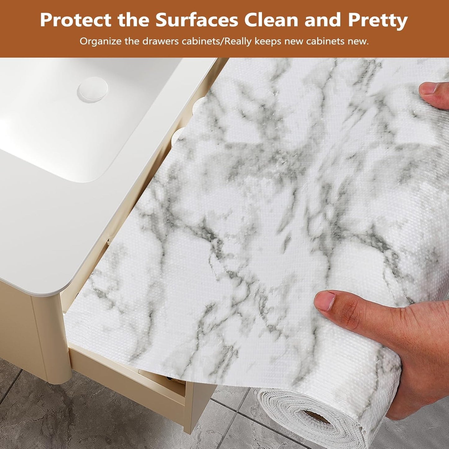Drawer and Shelf Liner for Kitchen Cabinets, 11.8" x 20FT Non-Adhesive Strong Grip Thickened Cabinet Liners for Shelves, Non-Slip Mats Shelving Paper Protect Cupboard, Dresser, Pantry | Marble