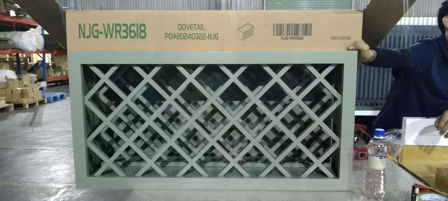 Solid Wood RTA Wine Bottle Rack Wall Cabinet with Lattice Panels Wine Holder Wine Storage Cabinet for Bar, Pantry, Wine Cellar Basement Countertop Mocha (Jade Green, 36”W × 12”D × 15”H)