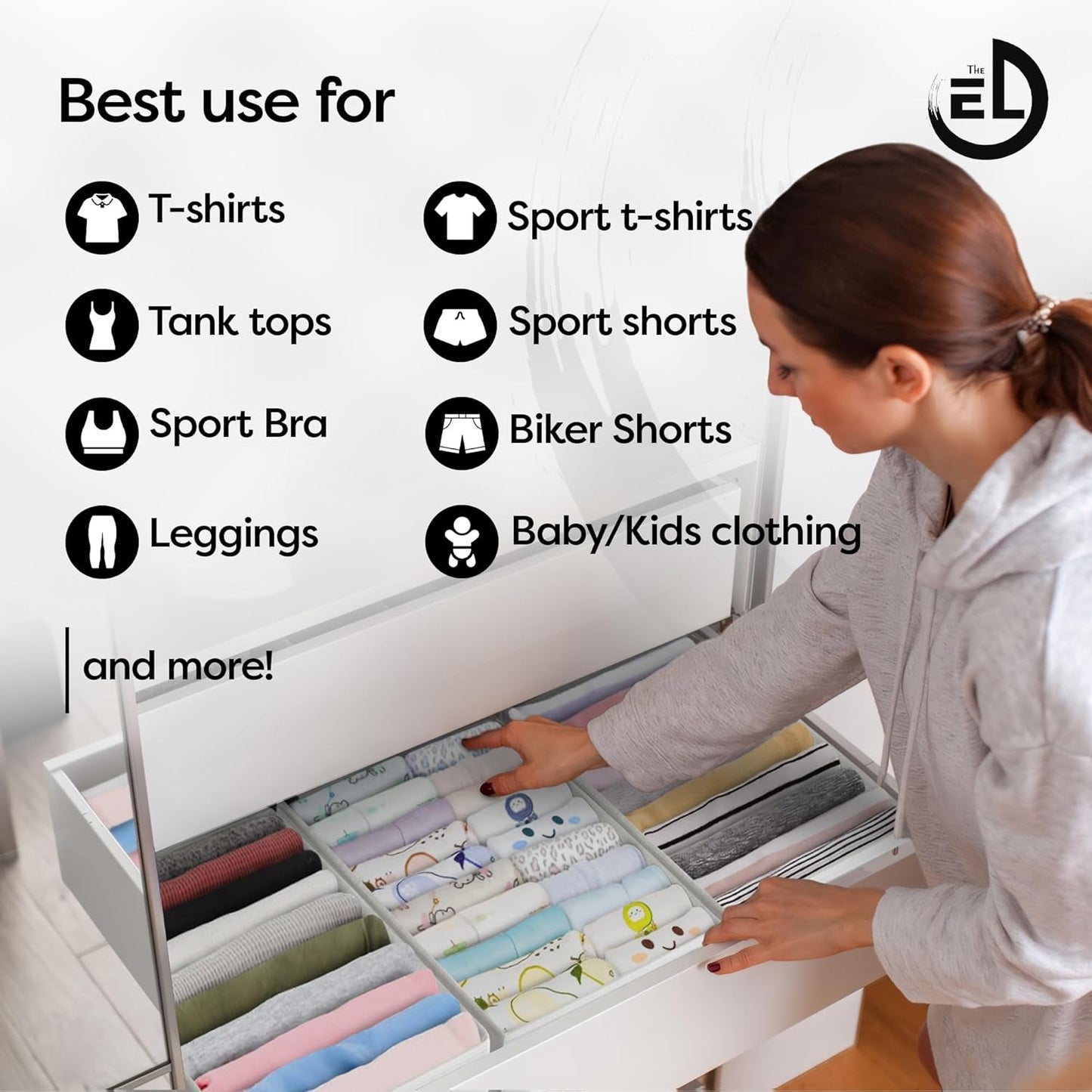 Drawer Organizer Clothes - 3 Set Multipurpose Dresser Drawer Organizer for Adults & Kids, Closet Foldable 10 Cells per Organizer - Non-Woven Fabric, T-Shirts, Baby Clothes, Shorts Organizer - Black