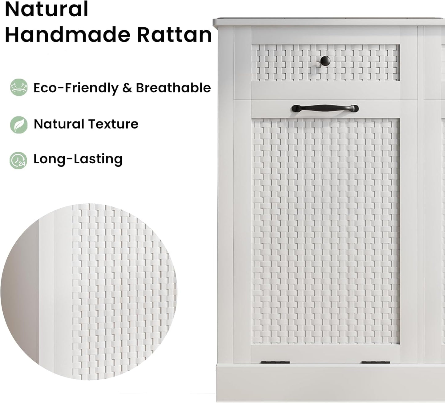 Double Tilt Out Laundry Hamper Cabinet,10 Gallon Laundry Cabinet with Drawers ＆ 2 Hidden Baskets, Farmhouse Storage Basket for Laundry Room, Bathroom, Kitchen, Wood, White