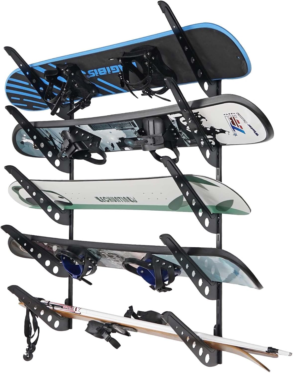 Snowboard Wall Racks, Adjustable Storage Rack for Ski, Surfboard, Wakeboard, Snowboard Wall Mount Display, White/Black
