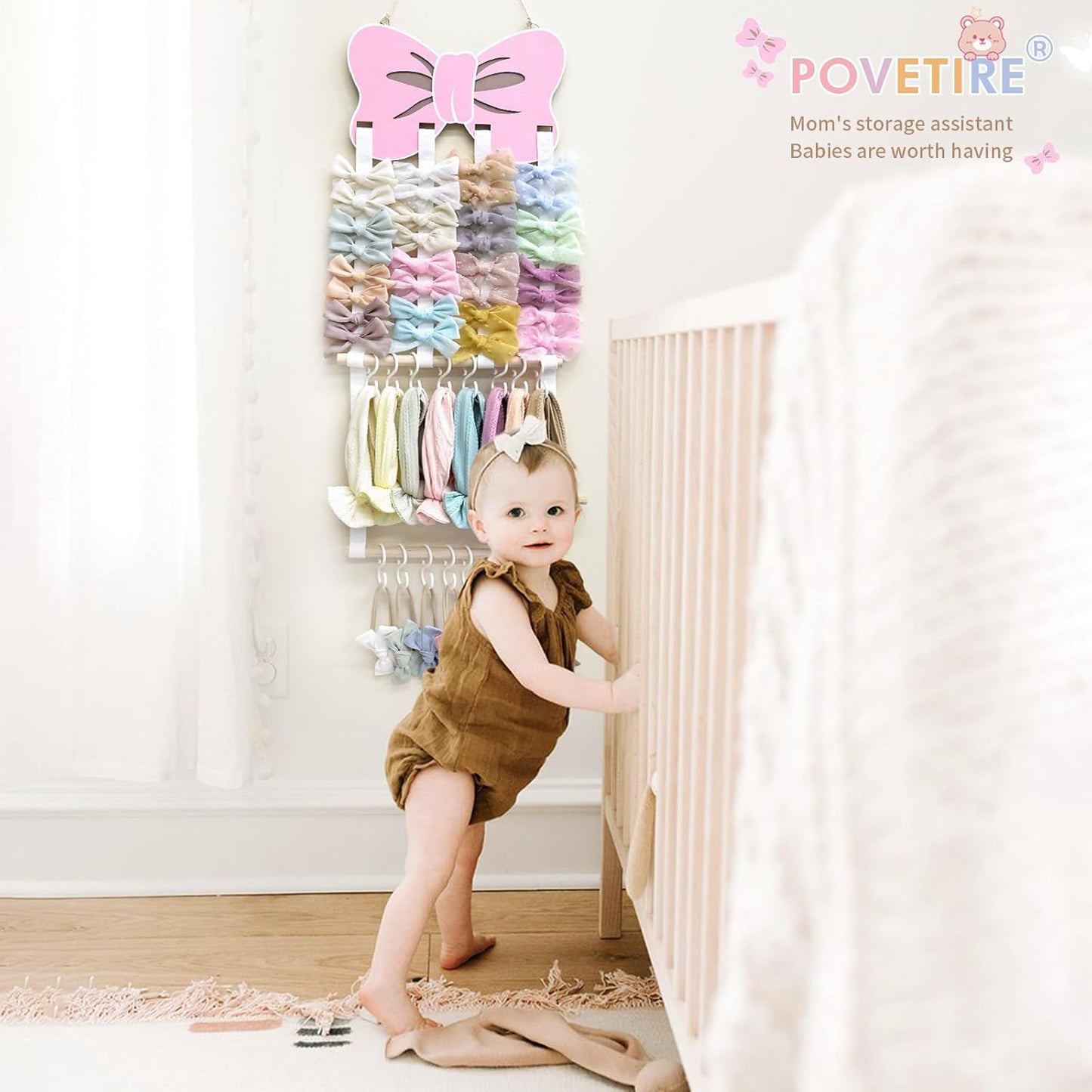 POVETIRE Headband Holder - Bow Hair Accessories Organizer, Storage Wall Hanging Display for Nursery, Toddler Girls Room
