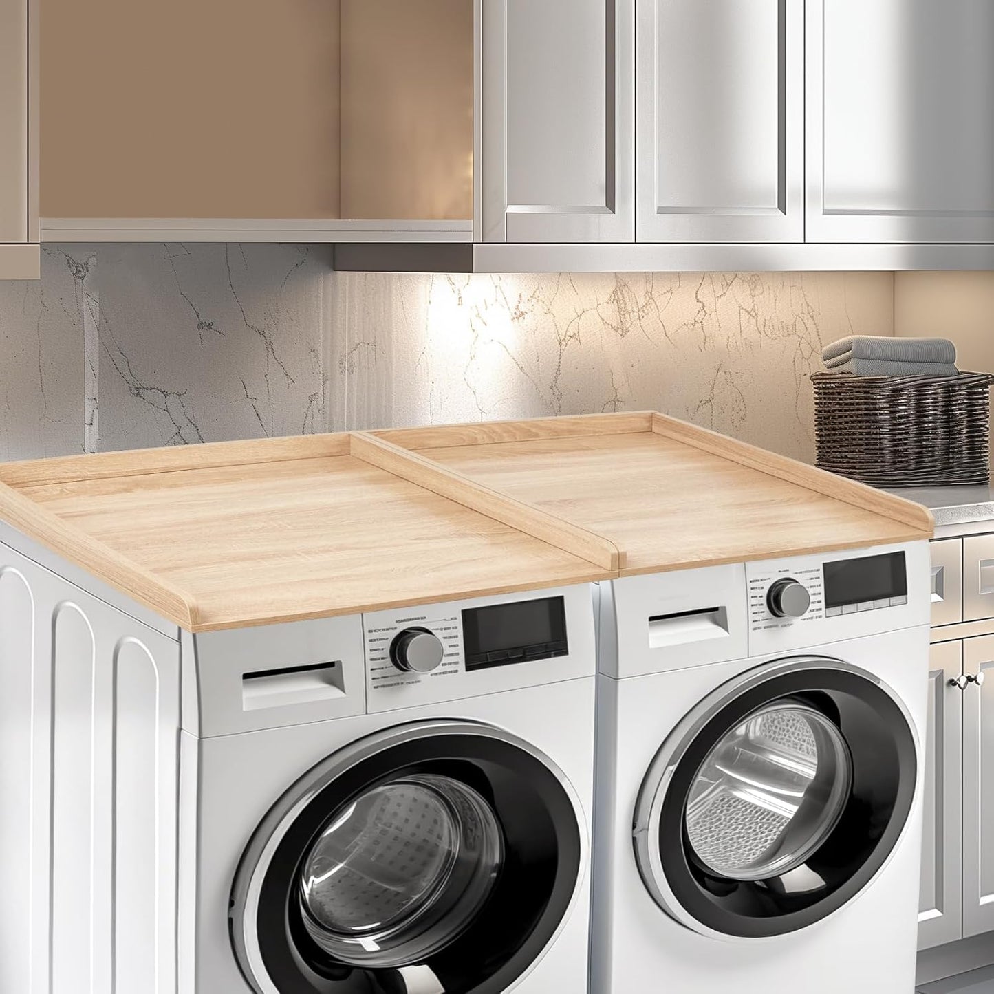Washer Dryer Countertop, Wooden Laundry Countertop Set of 2 Dryer Storage Shelf for Laundry Room Organization (27.5" x 54") (Natural)