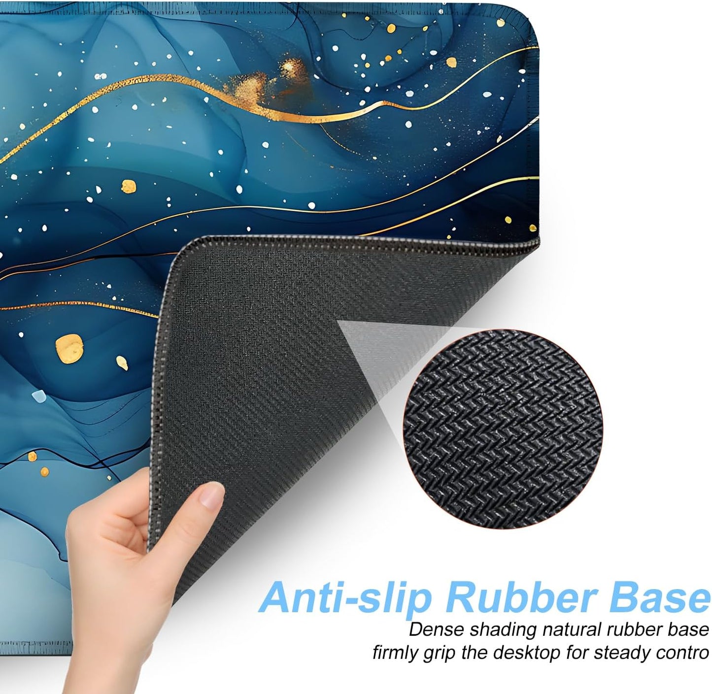 Marble Mouse Pad XXL – Large Blue Gold Marble Texture Desk Mat, Extended Non-Slip Mousepad for Office, Home, Workstation, Elegant Aesthetic Decor,31.5 x 11.8 in