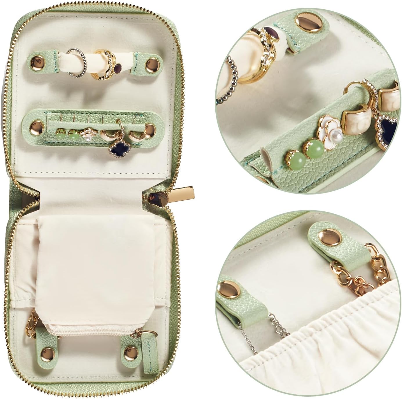 Travel Jewelry Organizer Case - for Tangle-Free Necklaces, Earrings, Rings, Bracelets Storage, Travel Essentials, Fashion Portable Jewelry Travel bags for Women - Small Macaron Green