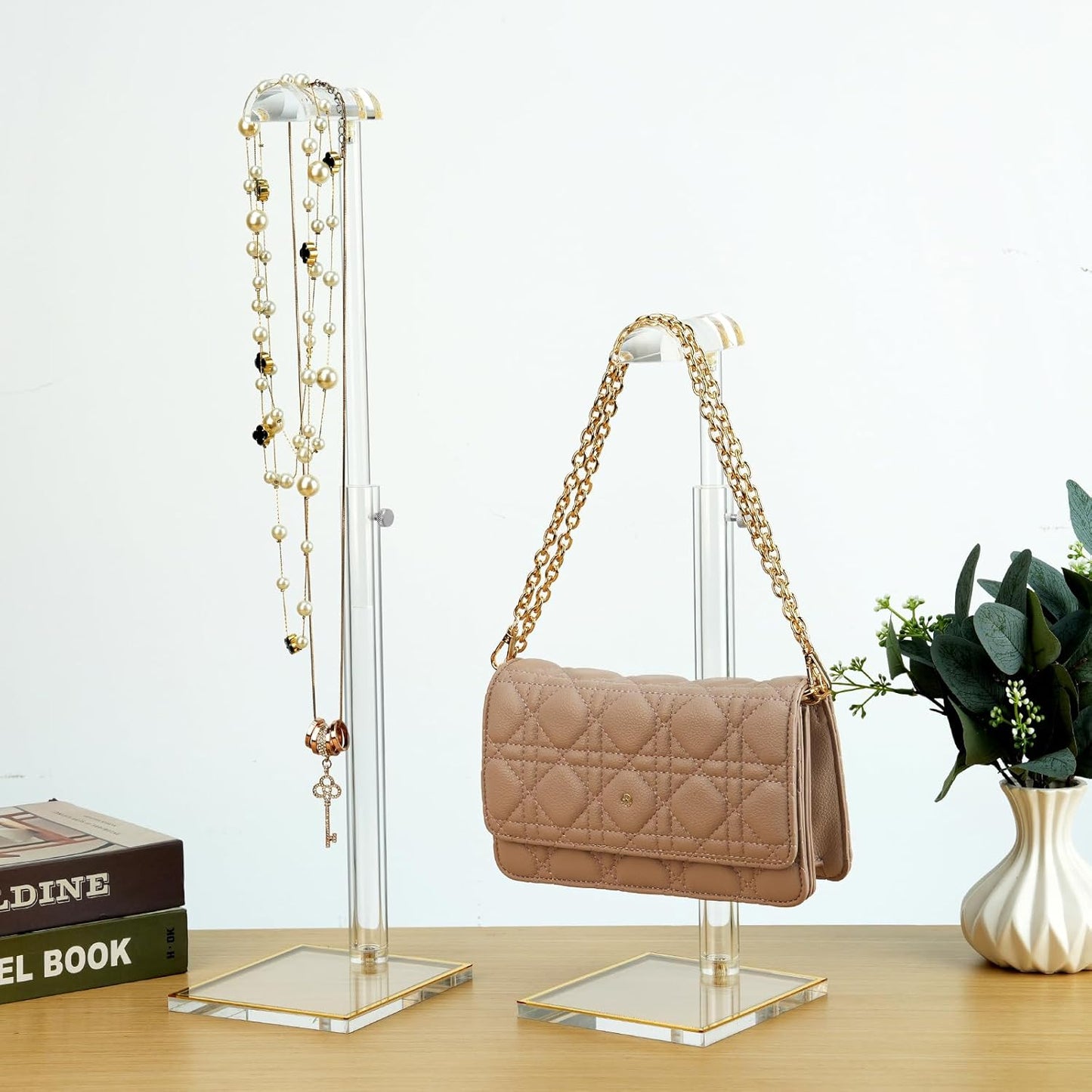 Acrylic Purse Stands for Display, 3 Pack 14" to 24" Adjustable Height Clear Purse Holder Stand, Counter Bags Hanging Organizer Handbag Rack for Closet Retail Vendor Commercial Store