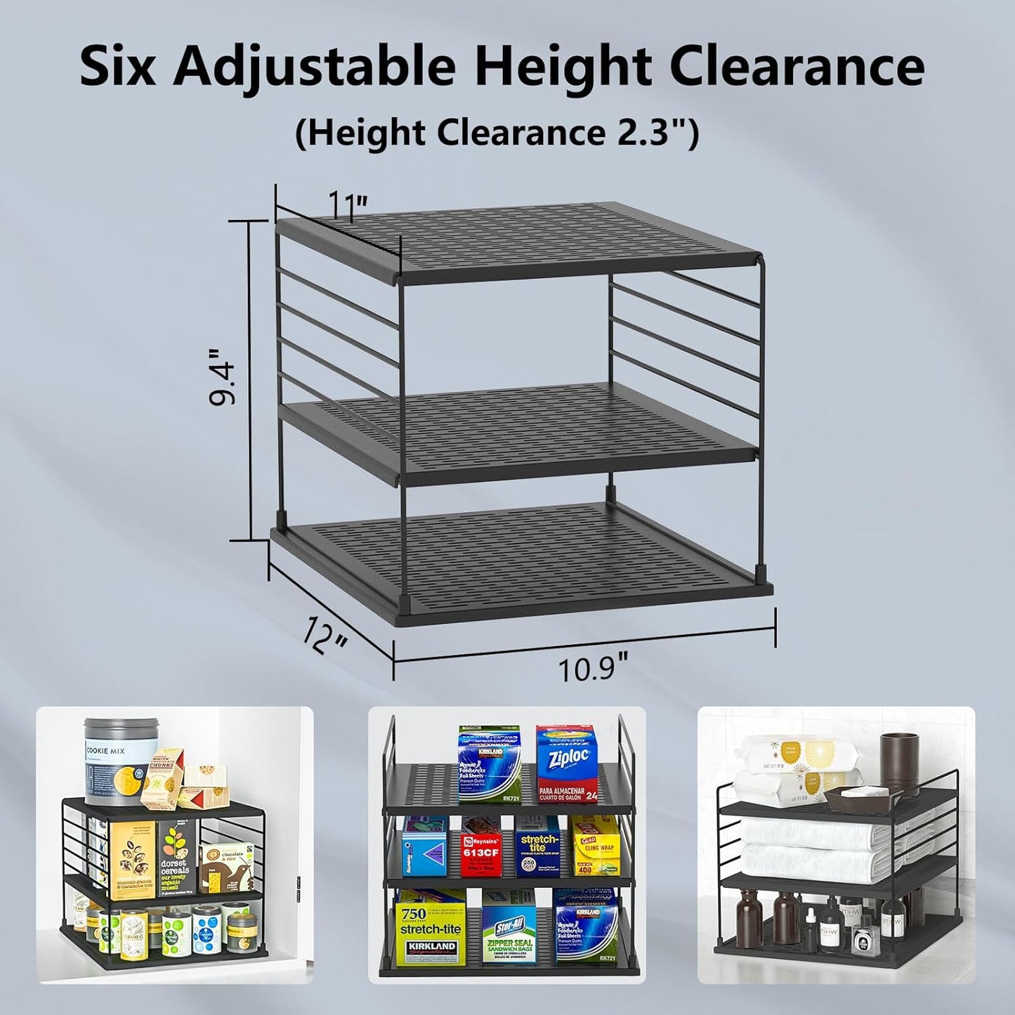 Upgraded Cabinet Organizers and Storage -Divided Compartment Holder for Plastic Bag, Wrap, Foil, Snack and Box for Kitchen and Pantry Organization and Storage, Kitchen Organization(Black)