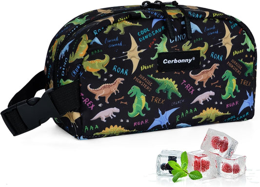 Cerbonny Freezable Cooler Bag for Work/School Travel - Mini Insulated Bag Fit For Yogurt, Suit for 3+(Black Dinosaur)