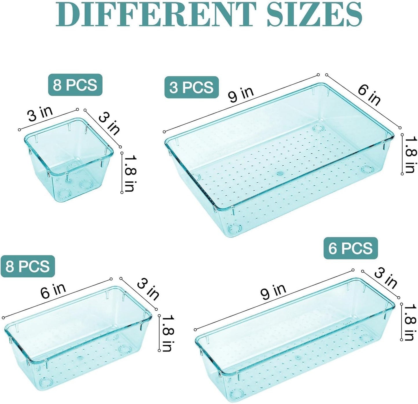 25 PCS Drawer Organizer Set, 4 Varied Size Bathroom and kitchen Drawer cabinet organizer Trays, Clear Storage Bins for Makeup, Jewelry, Utensils and Gadgets