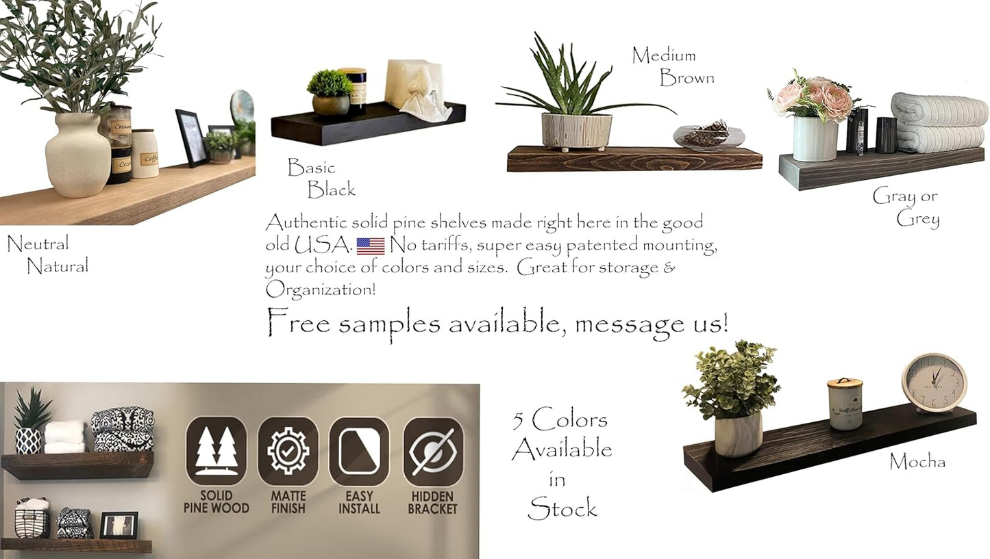 joelsantiques 24 Inch Wooden Floating Shelves for Wall - 24x8x2 in - Made of Natural Wood - Heavy Duty Rustic Wall Shelves for Bedroom - Perfect for Living Room, Kitchen - Mocha