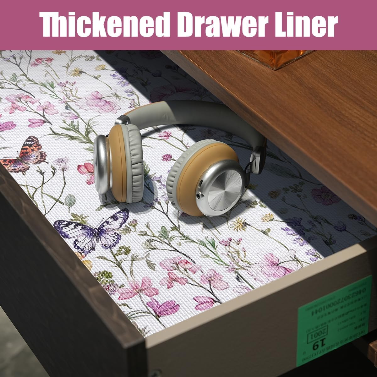 Drawer and Shelf Liner for Kitchen Cabinets,Non-Adhesive Drawer Liner,Non-Slip Floral Shelf Liners,Strong Grip Waterproof Easy to Clean Cabinet Liners for Drawers Cupboard Shelves 12IN×16.4FT