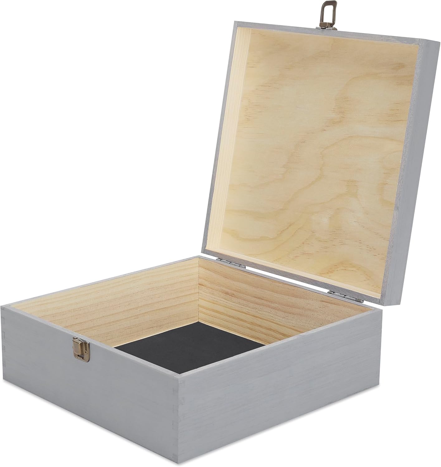 makerflo Large Grey Pine Wood Memory Box with Black Felt Inside, Hinged with Clasp, Keepsake Wooden Box Ideal for Craft and Personalization (Laser Engraving, Epoxy, UV DTF, and Vinyl) – Pack of 12