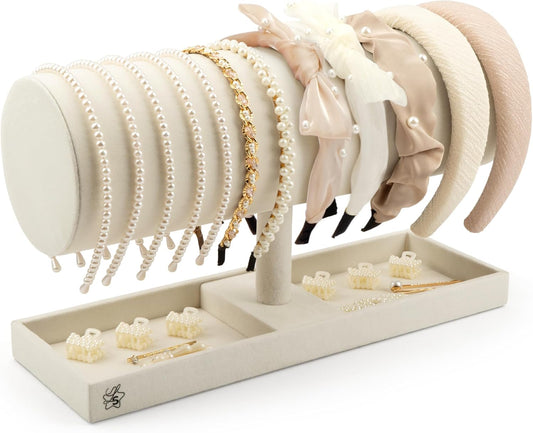 LS Lulu & Summer Headband Holder Organizer - Storage Stand Display Rack for Headbands, Hairband, Disney Ear, Tiara and Hair Accessories in Women and Girls Room (Cream/Off White)