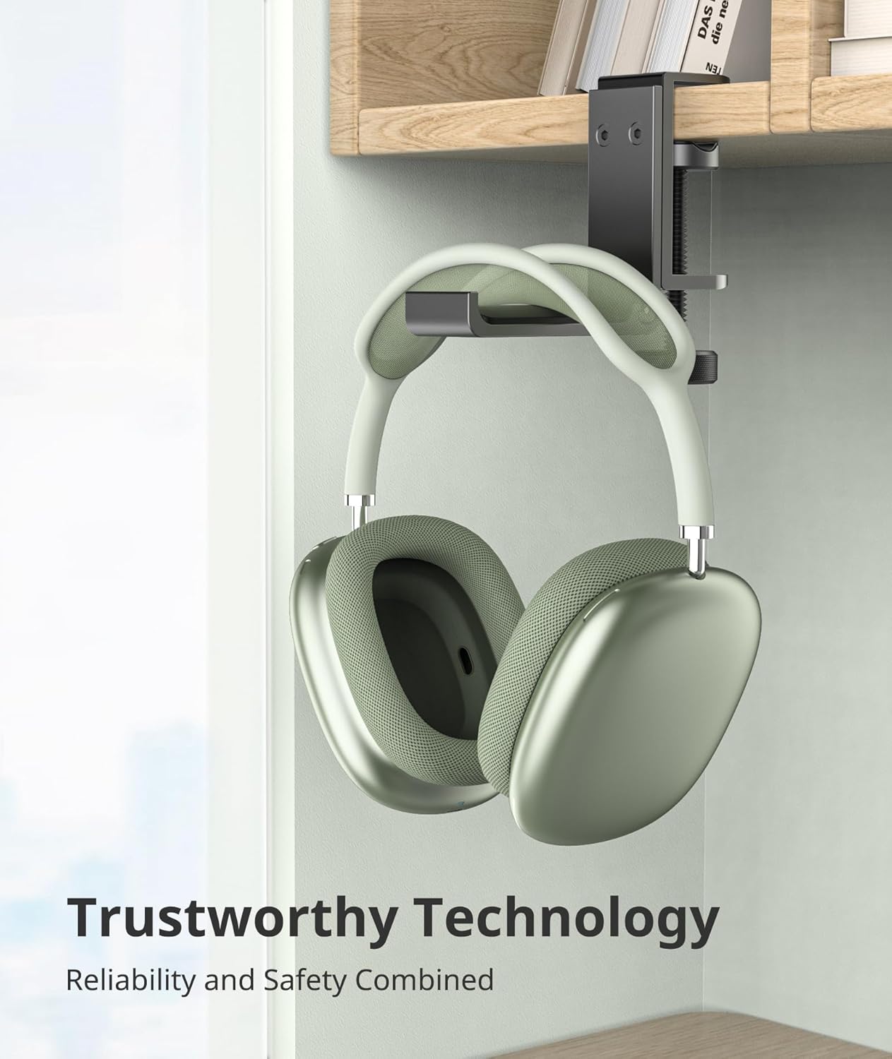 Headphone Stand for Desk – Aluminum Headset Stand with Foldable Hook, Headphone Holder Clamp Mount for Gaming Accessories, Space-Saving Under Table Headset Hanger
