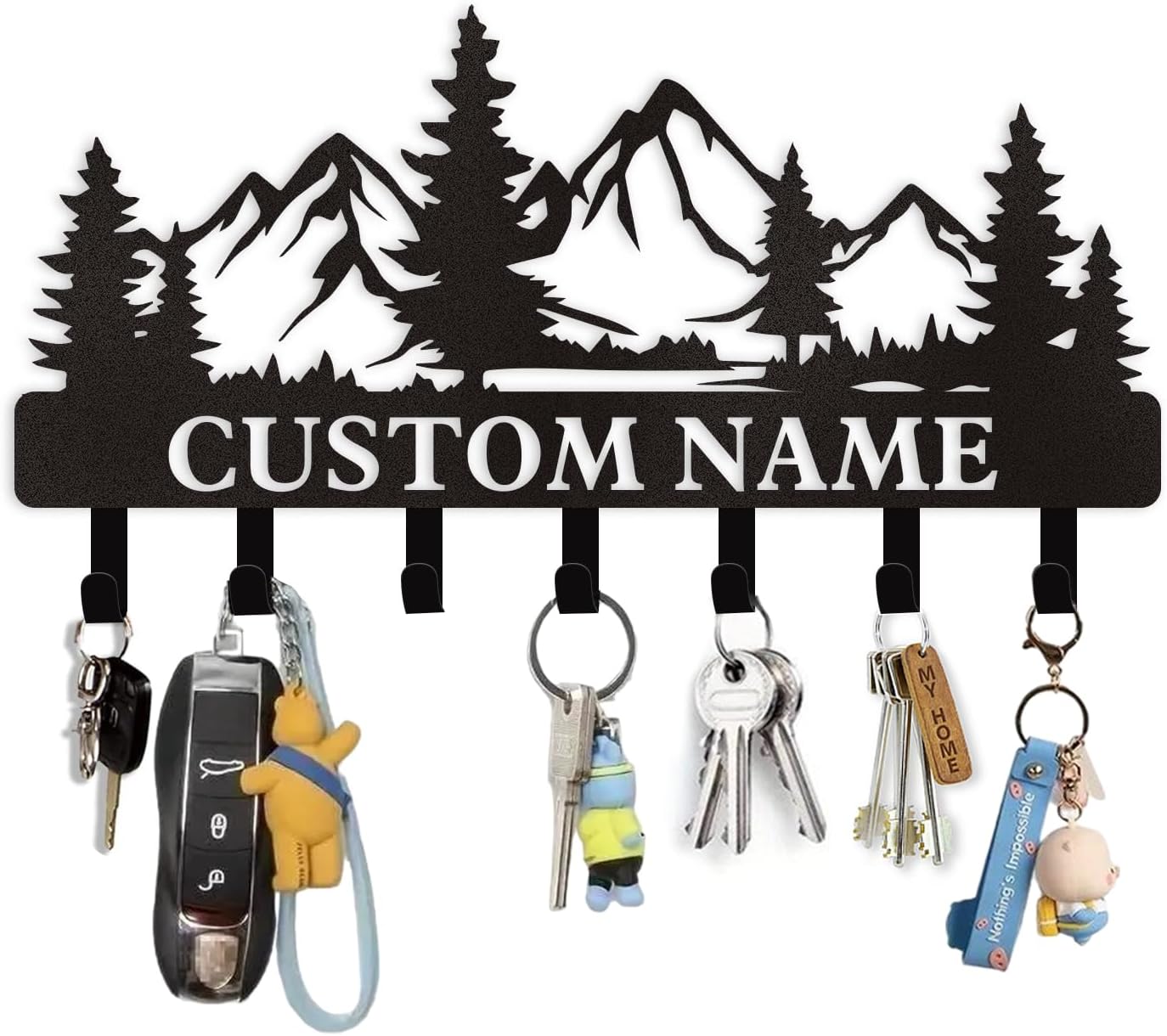 Personalized Custom Mountain Theme Key Holder with Name, Metal Wall Mount, Coat Rack, Key Hooks, Home Decor Gift