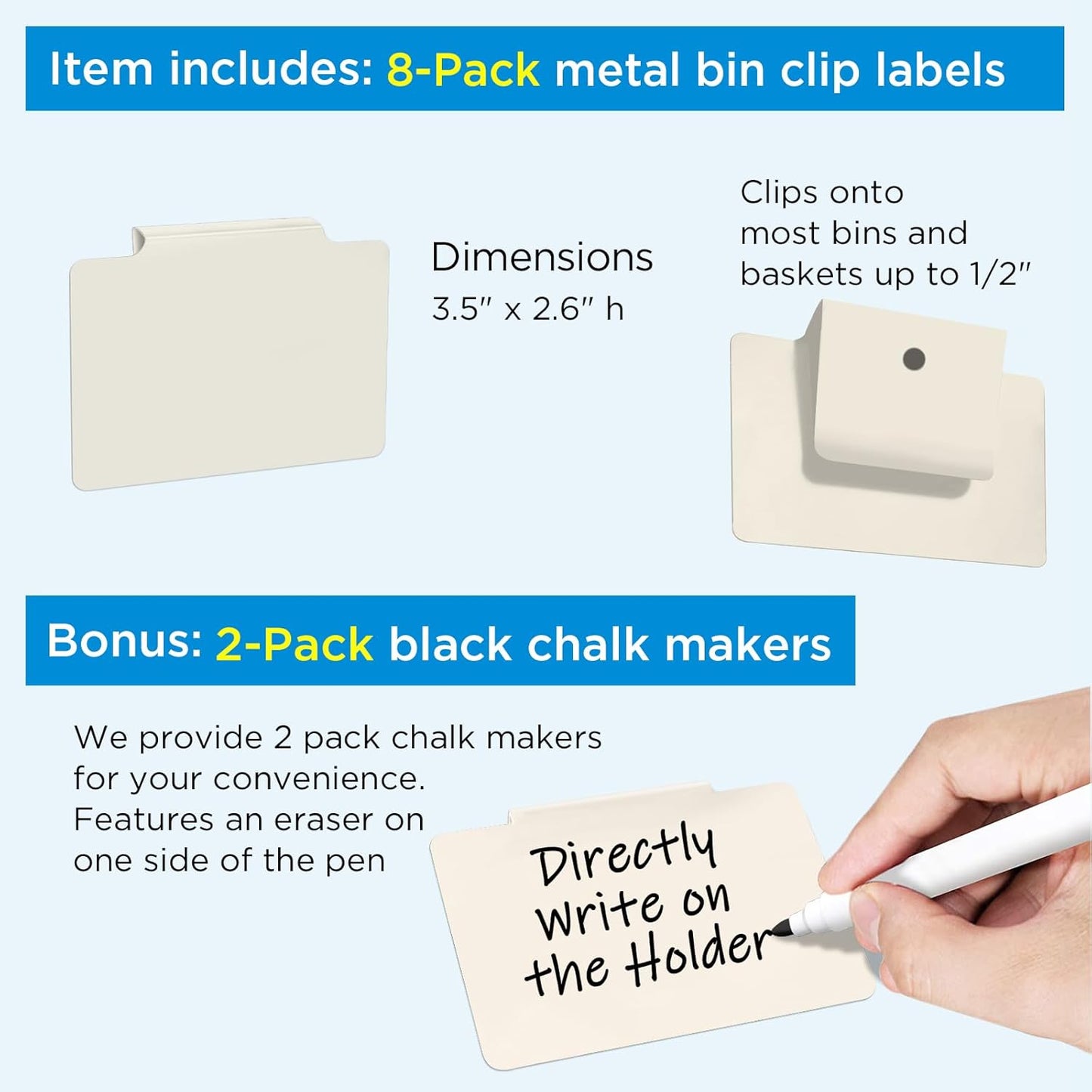 Metal Basket Bin Label Clip (Cream, 8 Metal Label Clip)