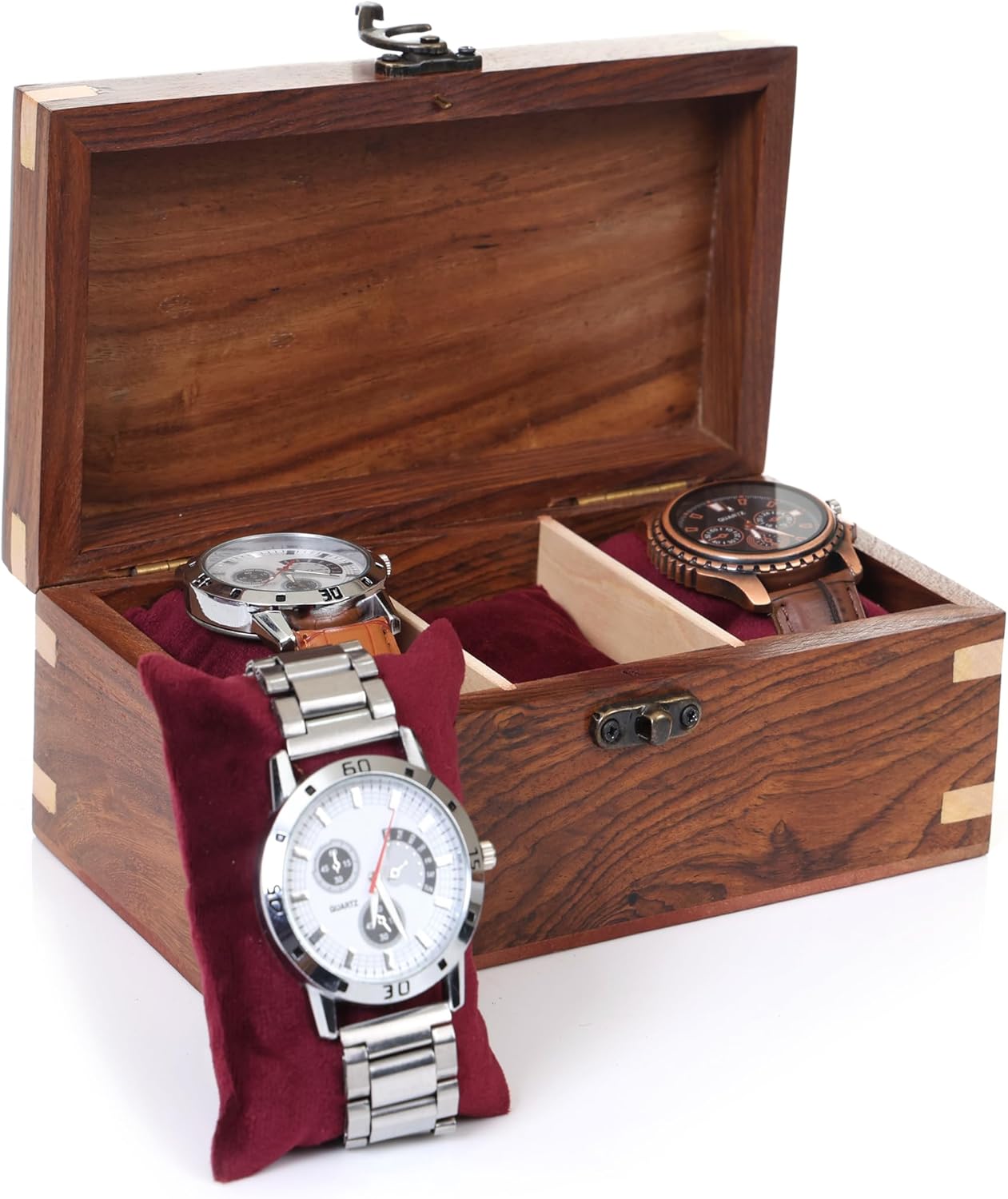 Wooden Watch Box for Men & Women, Watch Organizer & Display Case, Premium Long-Lasting Watch Holder, Elegant Gift for Watch Collectors (Wood Top, 3 Slots)