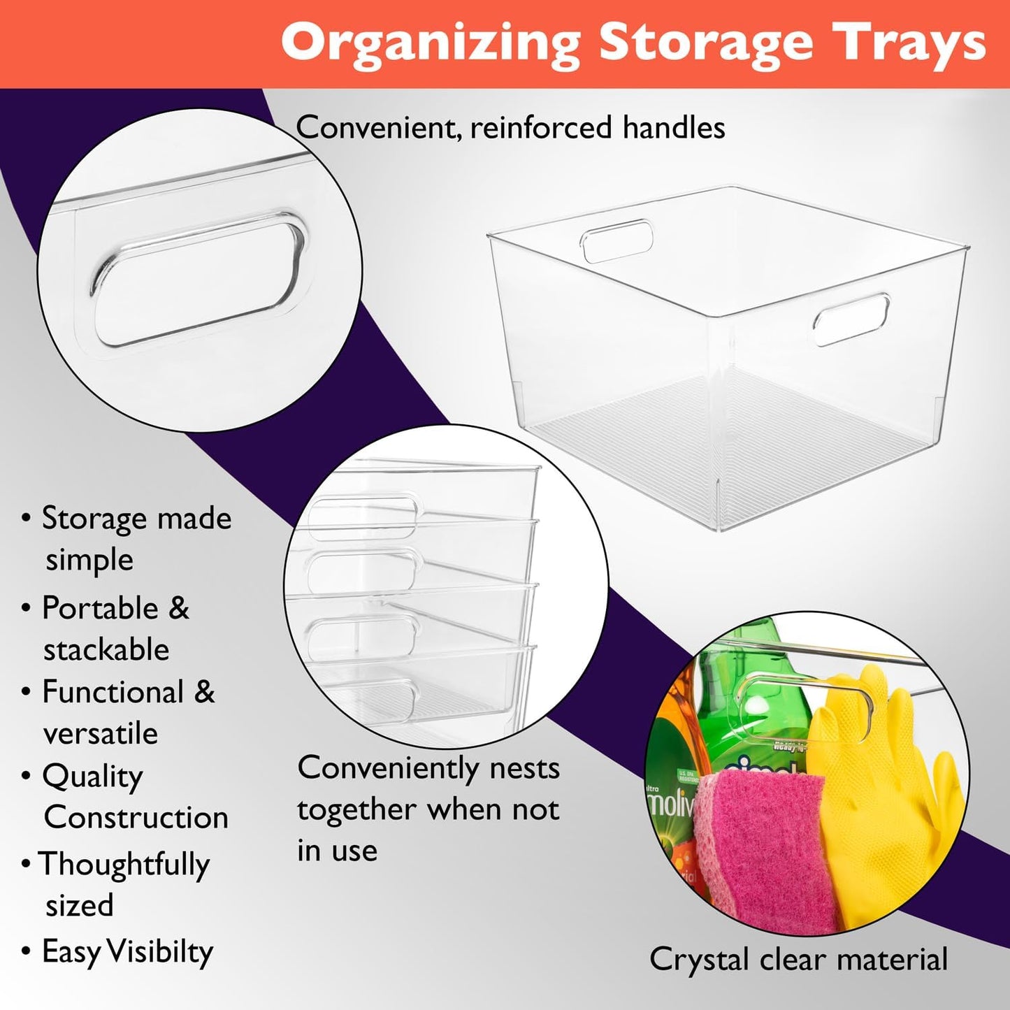 ClearSpace Clear Plastic Storage Bins – XL 6 Pack Perfect Kitchen or Pantry Organization Fridge Organizer and Storage Bins, Cabinet Organizers