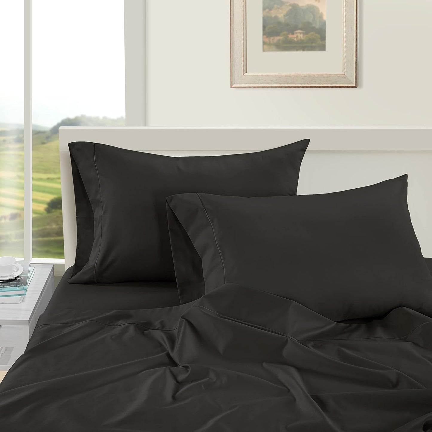 LANE LINEN Pillow Case Covers King, Set of 2, 100% Egyptian Cotton Sateen, Soft Cool & Smooth Pillow Cases - Black